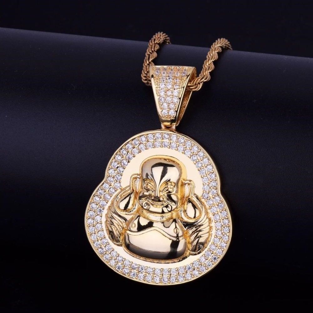 14k Gold Plated Buddha Pendant w/ Diamond Aura